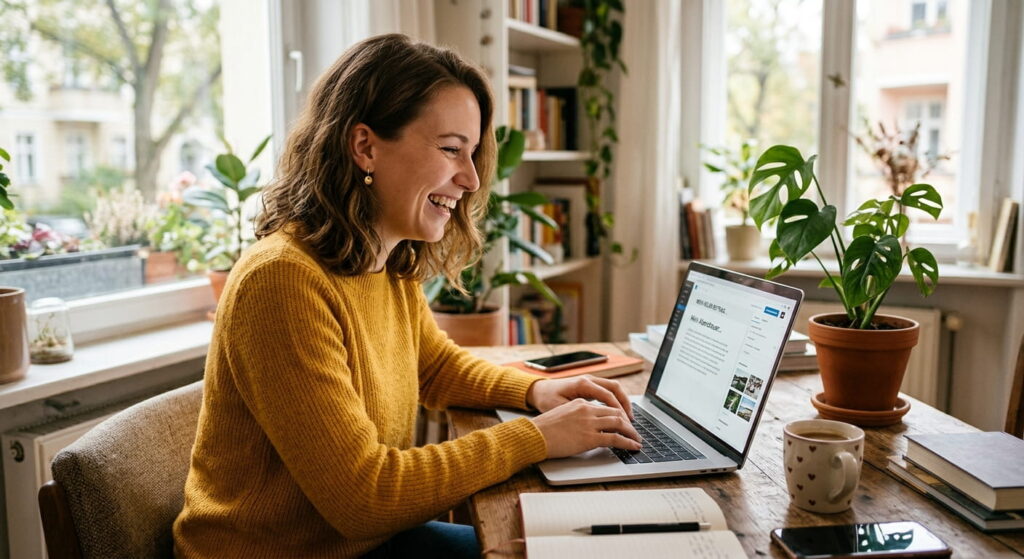 Glückliche Frau Blogging iblogging.de Sidebar