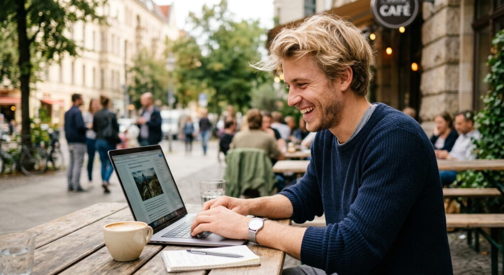 Glücklicher Mann Blogging iblogging.de Sidebar